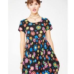 dELiA*s by Dolls Kill Flower Power Babydoll Dress Black Floral Print Size: M